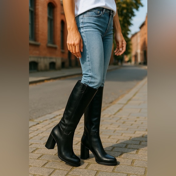 Free People Shoes - NWT Free People Naomi Tall Leather Blocked Boots in Black Size 10